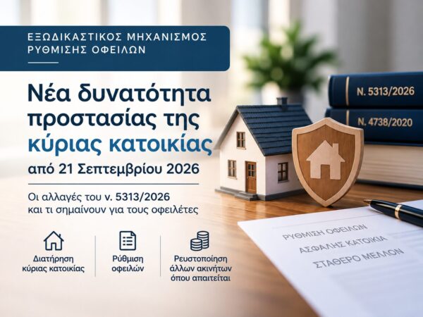 3 | Εξωδικαστικός Μηχανισμός: Νέα δυνατότητα προστασίας της κύριας κατοικίας από 21/9/2026